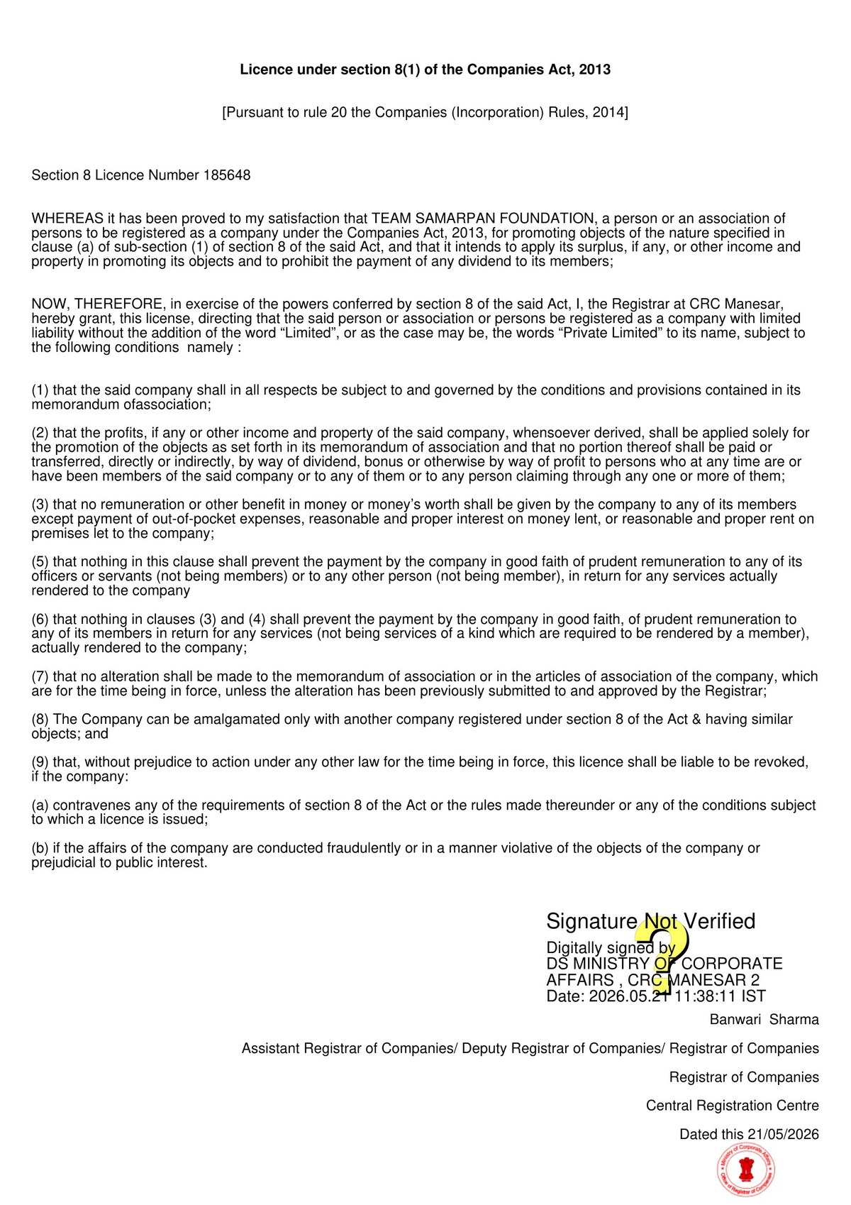 Section 8 Licence